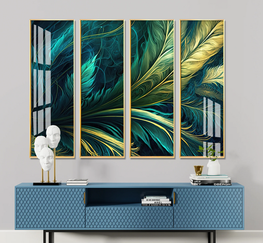 Tropical Leaves Premium Acrylic Vertical Wall Art (set of 4)