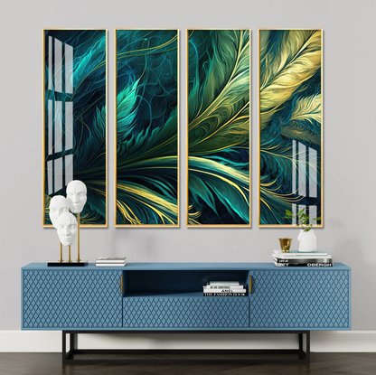 Tropical Leaves Premium Acrylic Vertical Wall Art (set of 4)
