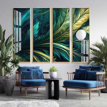 Tropical Leaves Premium Acrylic Vertical Wall Art (set of 4)