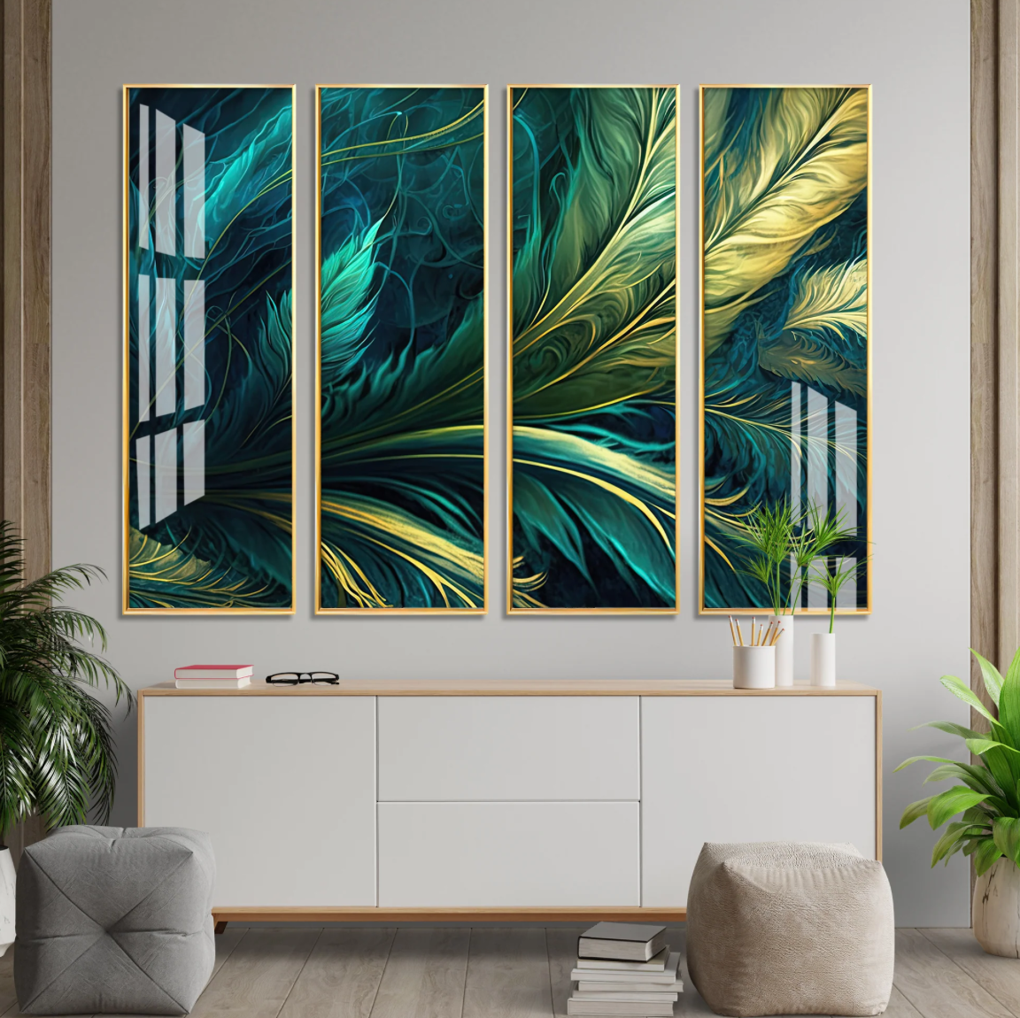 Tropical Leaves Premium Acrylic Vertical Wall Art (set of 4)