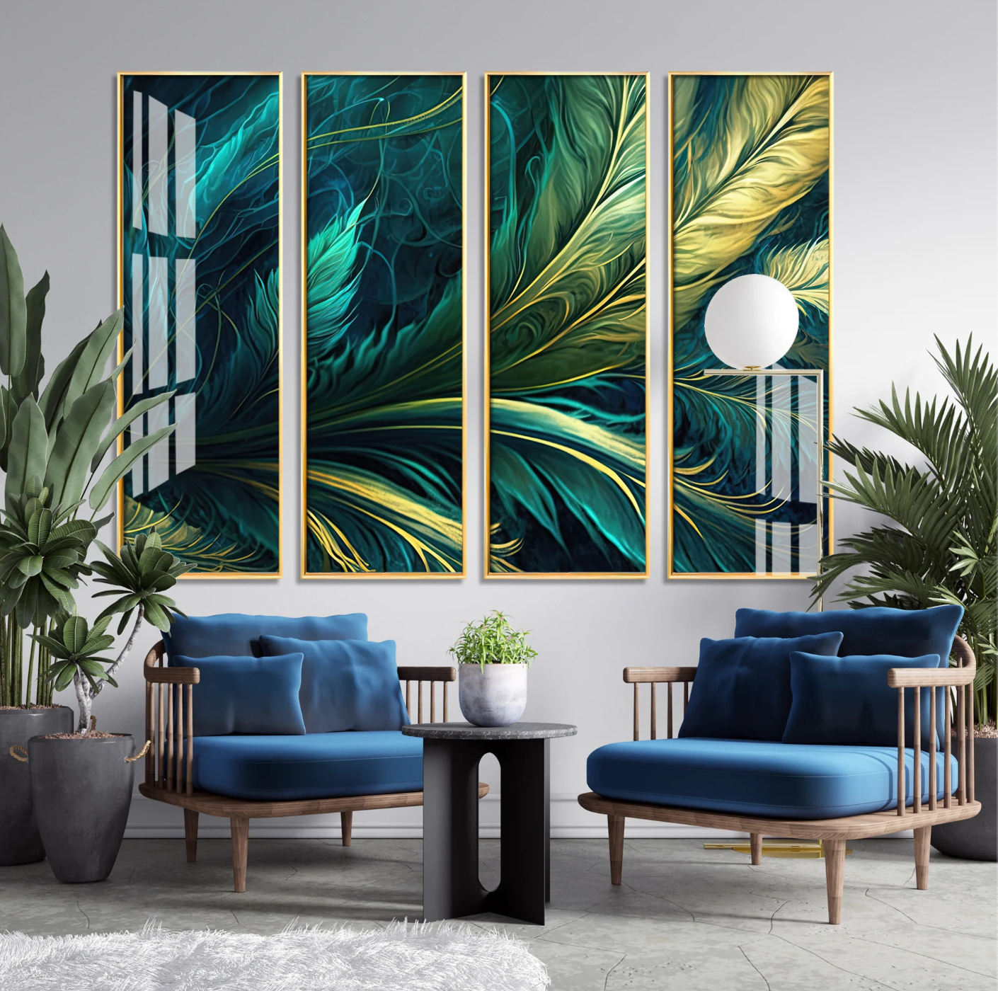 Tropical Leaves Premium Acrylic Vertical Wall Art (set of 4)