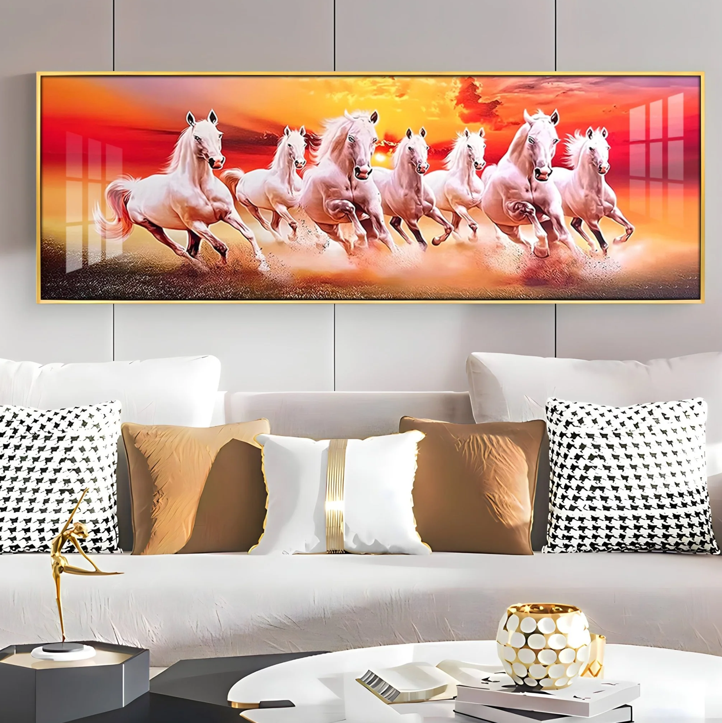 Seven Running Horses Premium Acrylic Horizontal Wall Art