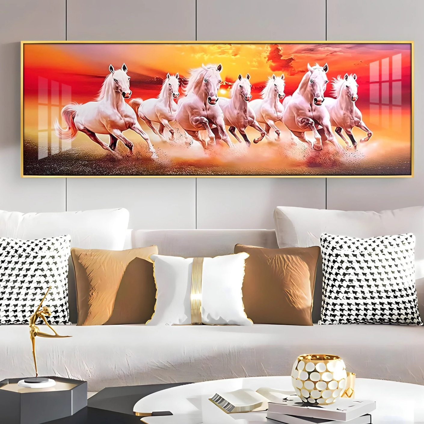 Seven Running Horses Premium Acrylic Horizontal Wall Art