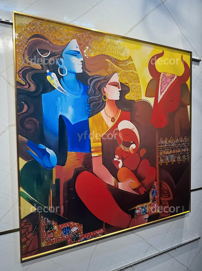 YF Abstract Shiva Family Crystal Glass Painting
