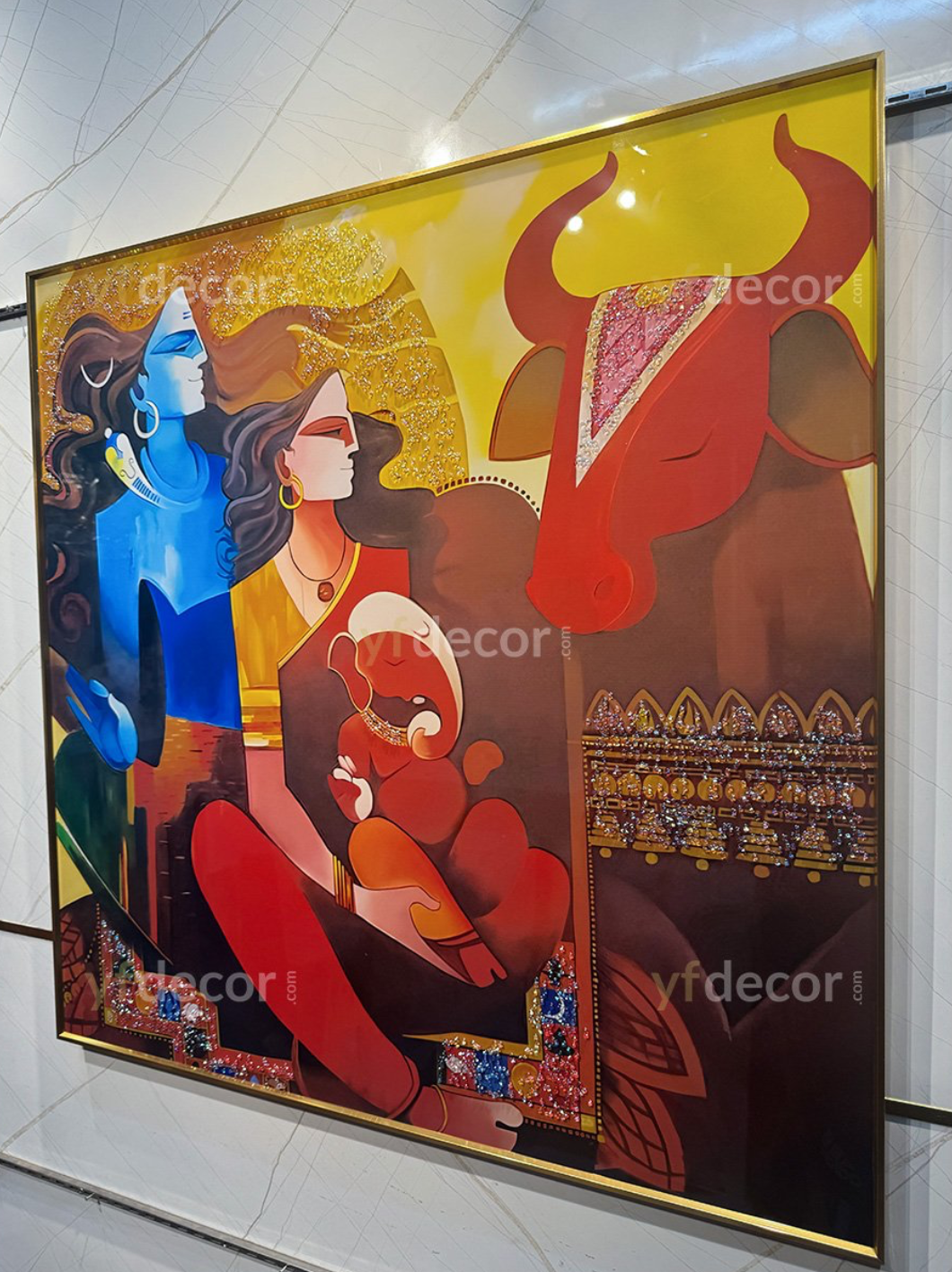 YF Abstract Shiva Family Crystal Glass Painting