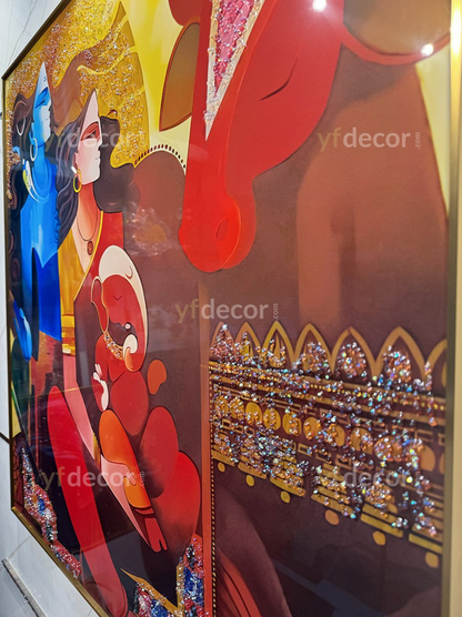 YF Abstract Shiva Family Crystal Glass Painting