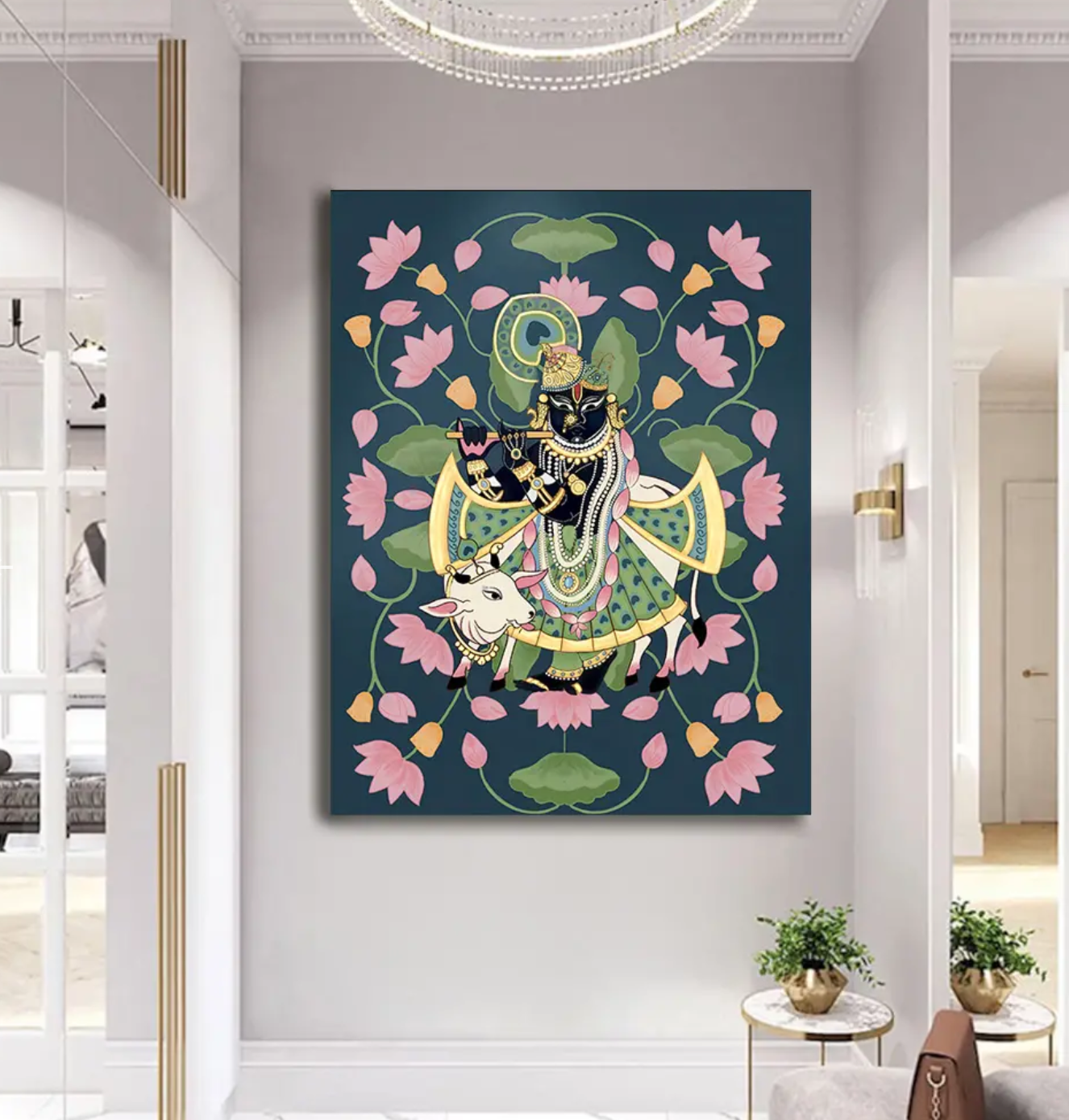 YF Lotus background Shreenathji Pichwai Painting