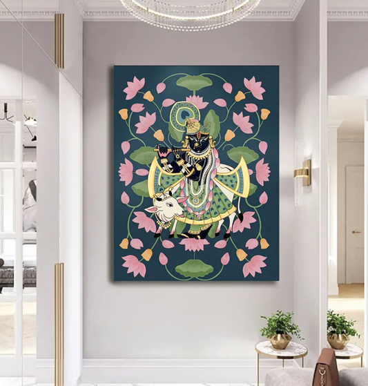 YF Lotus background Shreenathji Pichwai Painting