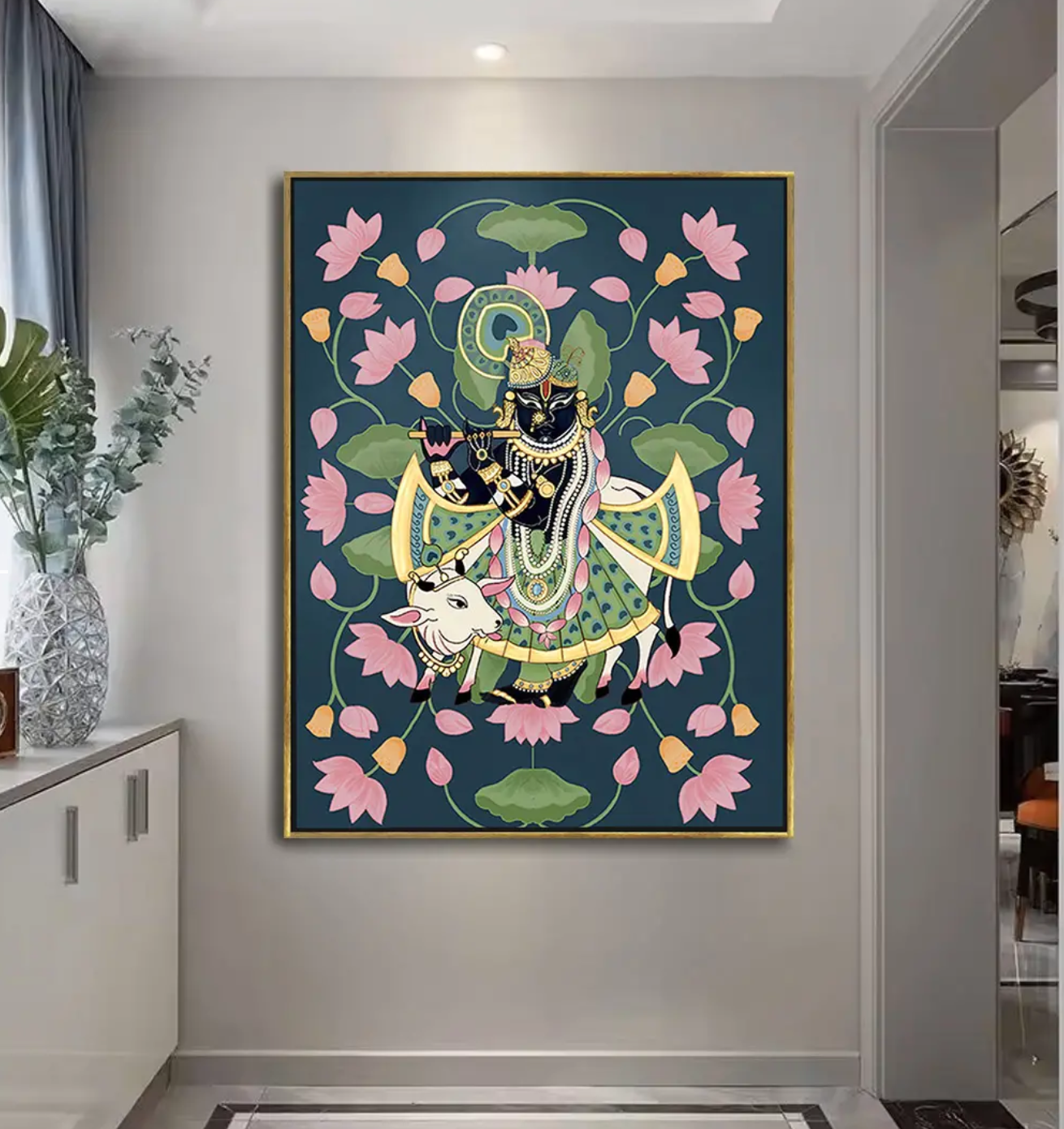 YF Lotus background Shreenathji Pichwai Painting