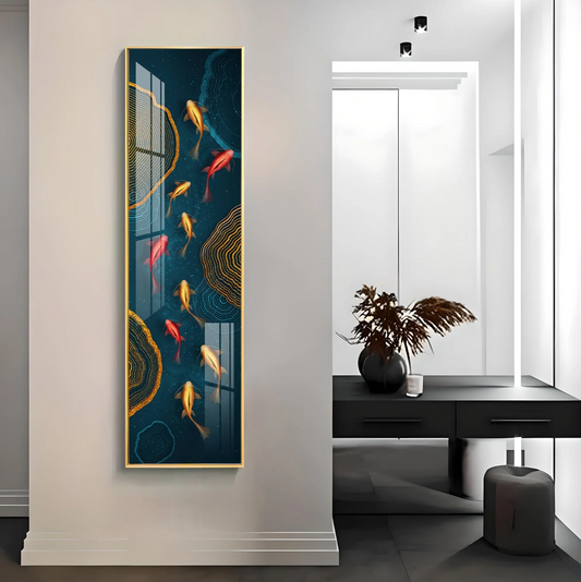 Auspicious Fishes Premium Acrylic Vertical Wall Art
