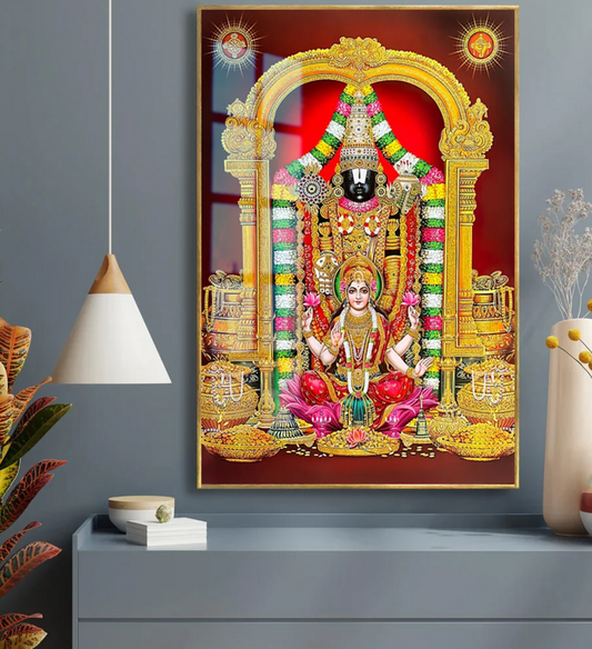 YF Ethnic Venkateshwara and Laxmi Ji Acrylic Canvas Painting