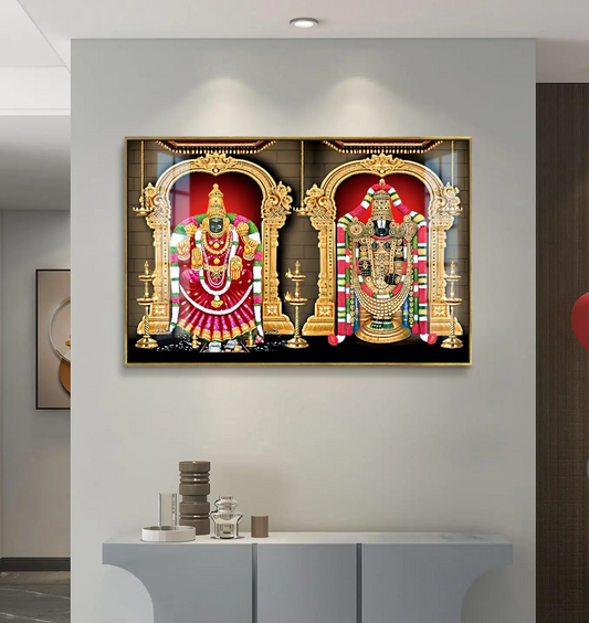 YF Lord Venkateshwara and Laxmi Ji Acrylic Canvas Painting