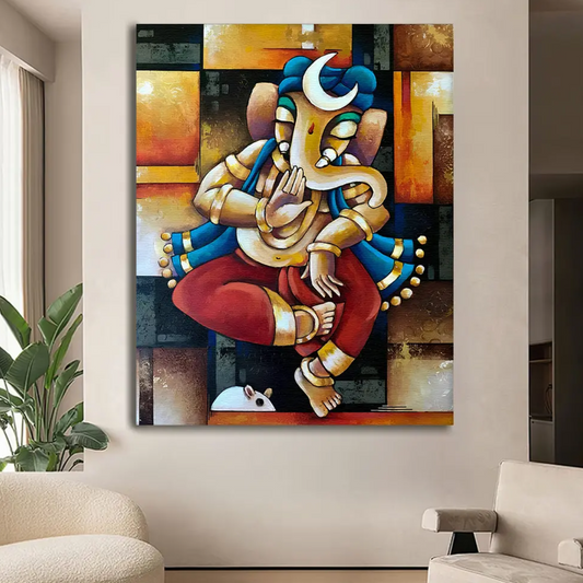 YF Abstract Blocks Ganesha Painting on Canvas