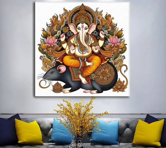 YF Ganpati Ji on Mushak Canvas Painting