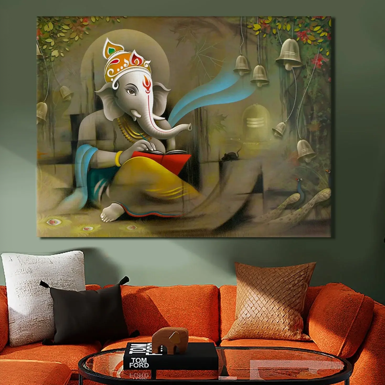 YF Ganpati Ji writing The Mahabharata Canvas Painting