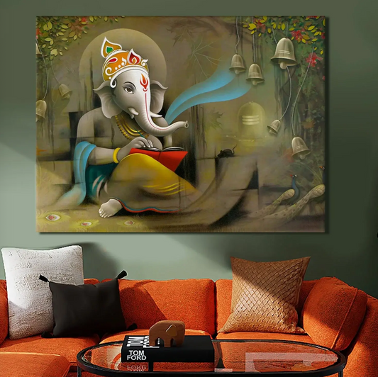 YF Ganpati Ji writing The Mahabharata Canvas Painting