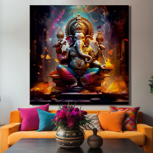 YF Garden in Heaven Ganesha Painting on Canvas