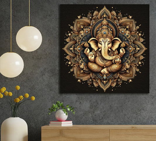 YF Majestic Look Ganesha Canvas Painting