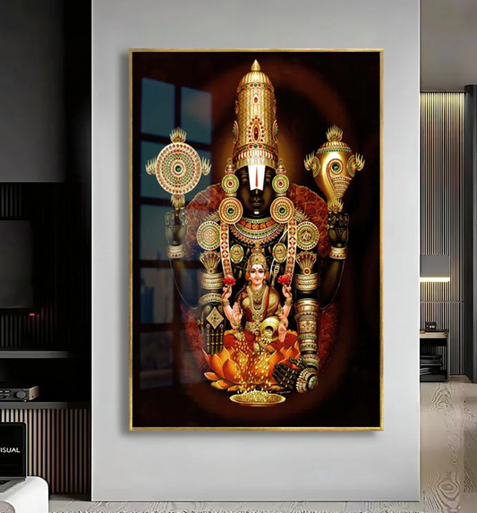 YF Traditional Venkateshwara and Laxmi Ji Acrylic Canvas Painting