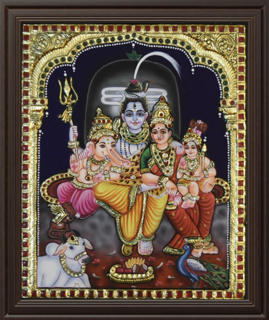 ATP Shiva Family Flat Tanjore Painting