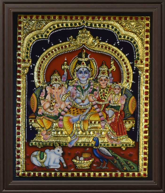 ATP Shiva Family Flat Tanjore Painting