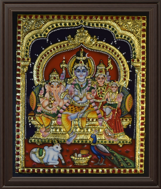 ATP Shiva Family Flat Tanjore Painting