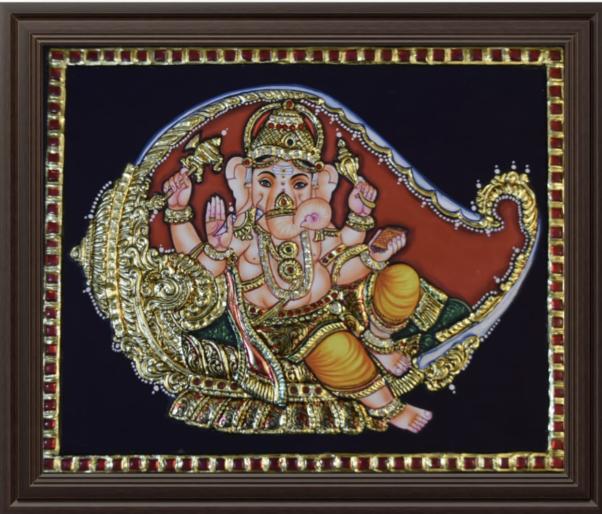 ATP Ganehsha Flat Tanjore Painting
