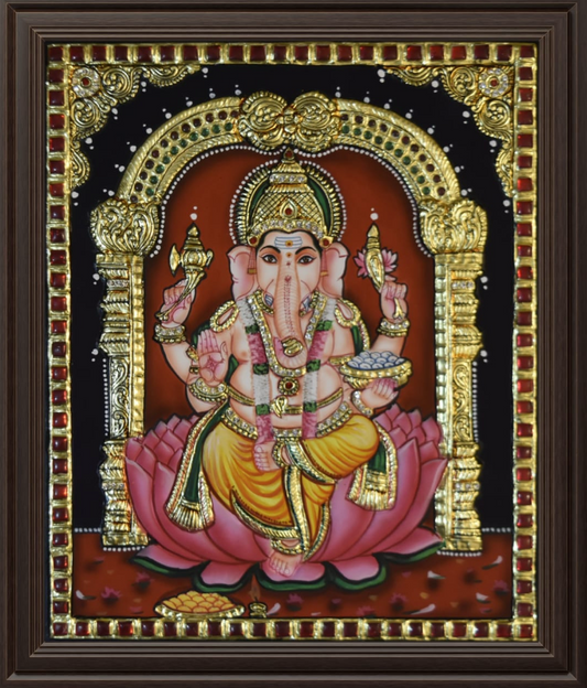 ATP Ganehsha Flat Tanjore Painting