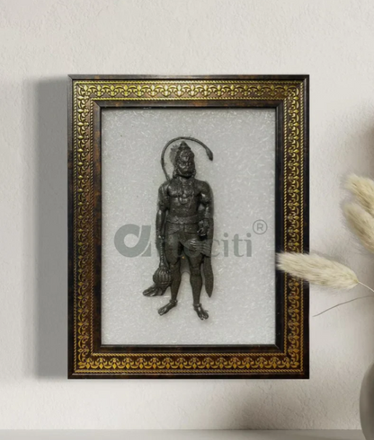 Pyrite Lord Hanuman Ji Relief Mural on Selenite Plate Frame
