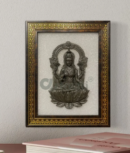 Pyrite Goddess Lakshmi ji Relief Mural on Selenite Plate Frame | Vastu & Feng Shui Prosperity Wall Decor