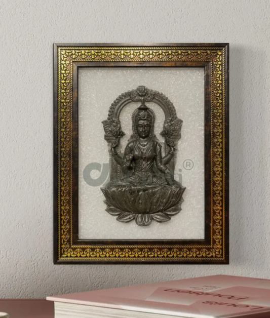 Pyrite Goddess Lakshmi ji Relief Mural on Selenite Plate Frame | Vastu & Feng Shui Prosperity Wall Decor