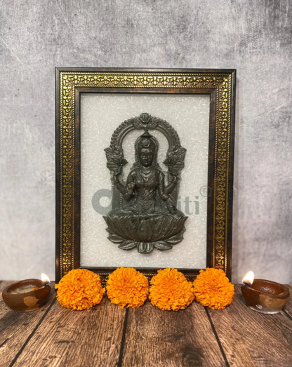 Pyrite Goddess Lakshmi ji Relief Mural on Selenite Plate Frame | Vastu & Feng Shui Prosperity Wall Decor