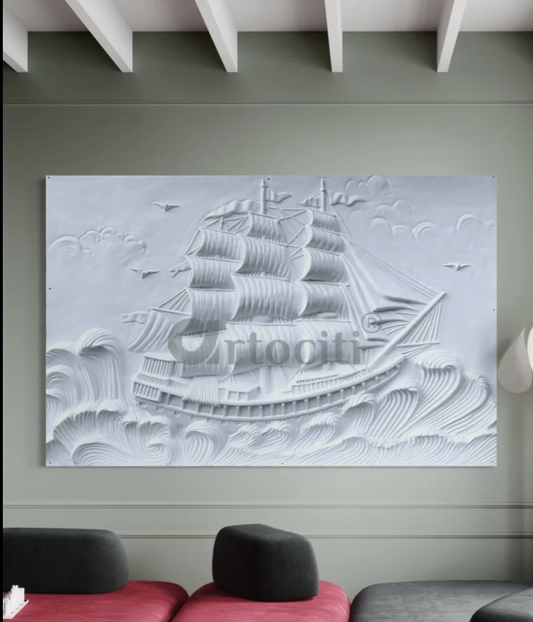 7X4.5 Feet Sailing Ship 3D Relief Mural Wall Art | Abstract Mural