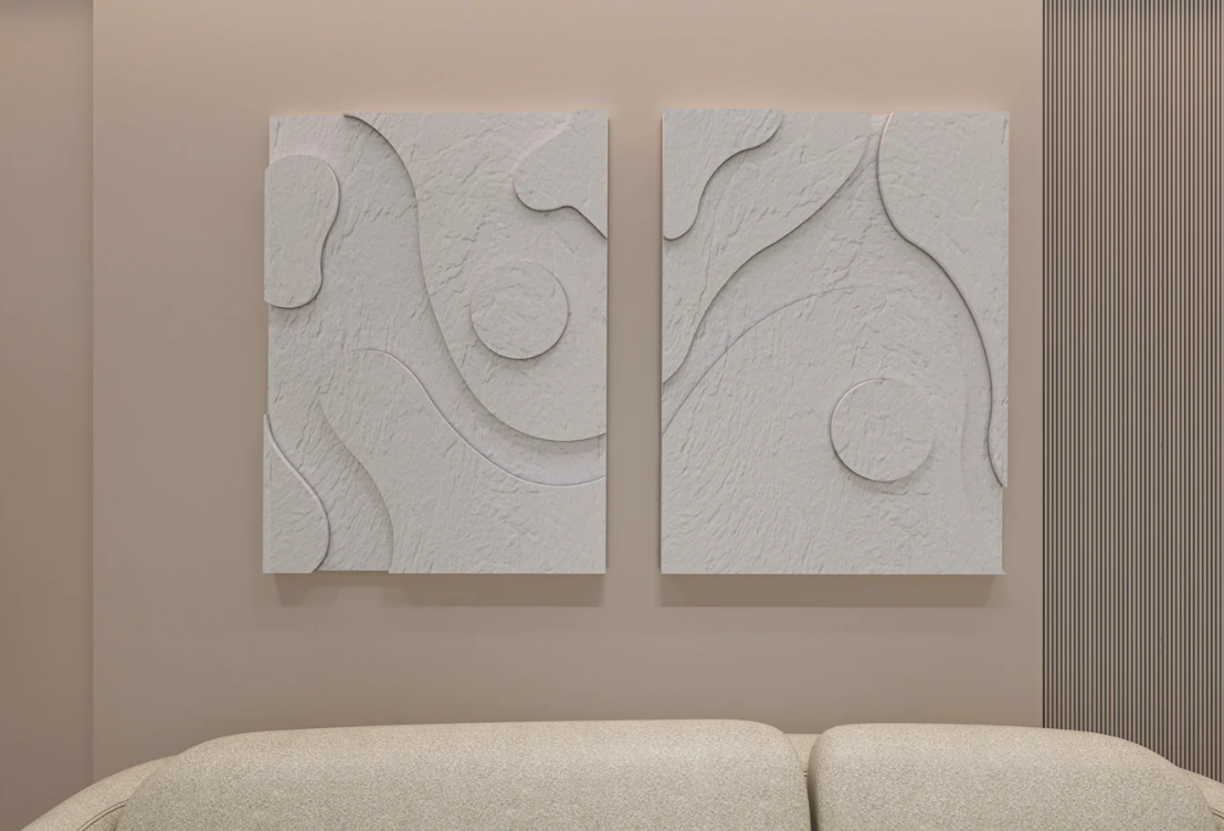AWA - 3D Abstract Relief Wall Art – Home Decor Sculpture - (Set of 2)