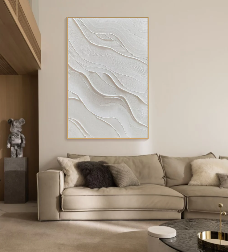 AWA - 3D White Minimalist Beach Painting Textured Wall Art