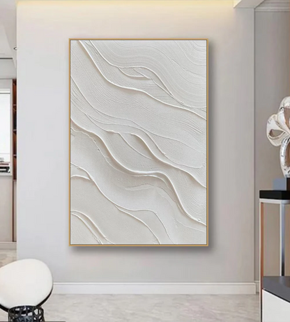 AWA - 3D White Minimalist Beach Painting Textured Wall Art