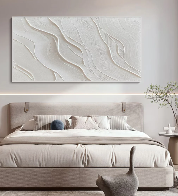 AWA - 3D White Minimalist Beach Painting Textured Wall Art