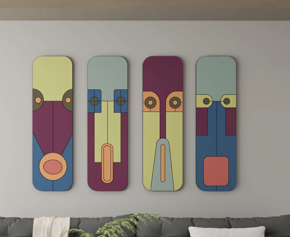 AWA - Abstract Face mask 3D Wall art (Set of 4)