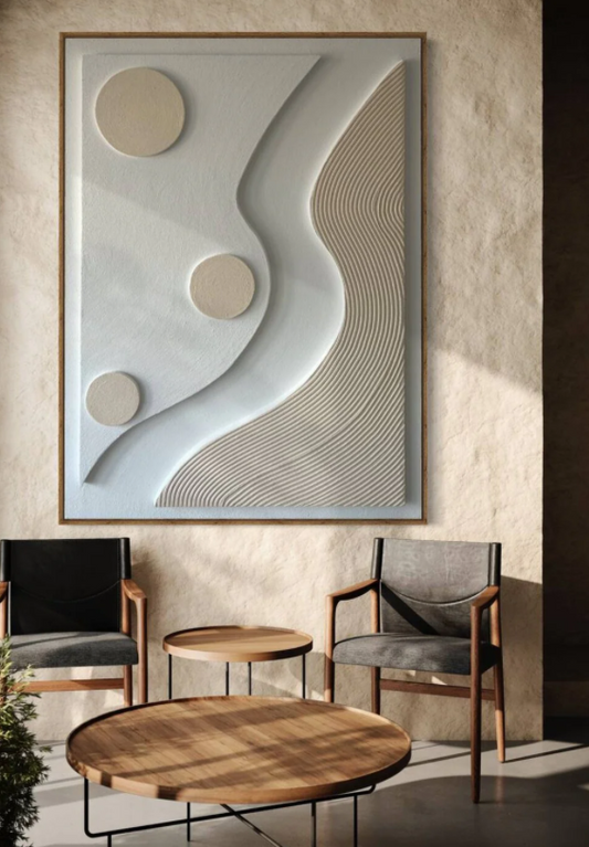 AWA - Beige and white abstract 3D textured wall art
