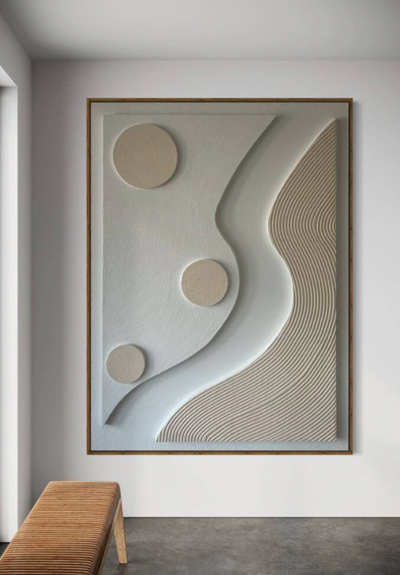 AWA - Beige and white abstract 3D textured wall art