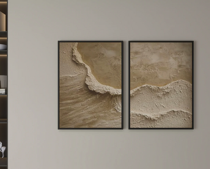 AWA - Beige Textured Abstract Ocean waves art (set of 2)