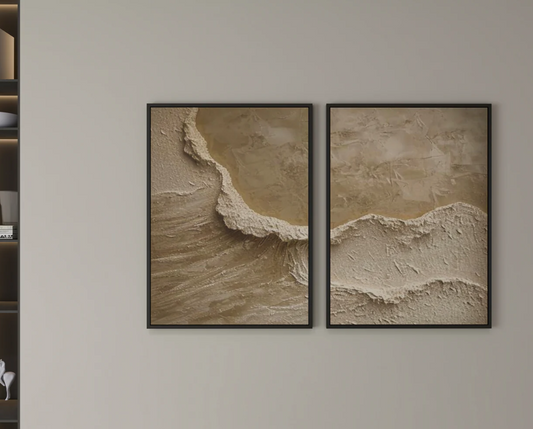 AWA - Beige Textured Abstract Ocean waves art (set of 2)
