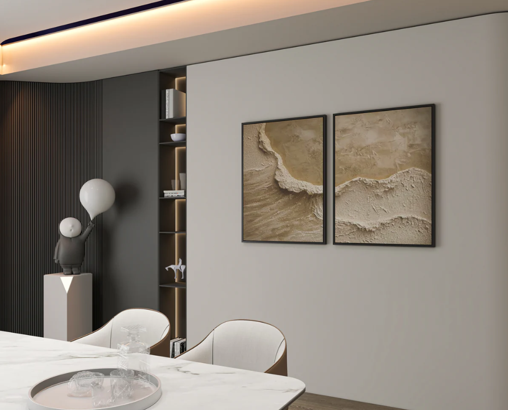 AWA - Beige Textured Abstract Ocean waves art (set of 2)