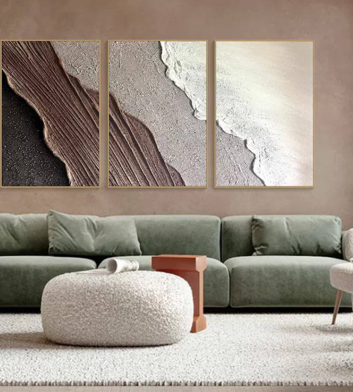AWA - Beige Textured Abstract Ocean waves art (set of 3)