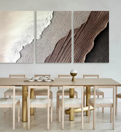 AWA - Beige Textured Abstract Ocean waves art (set of 3)