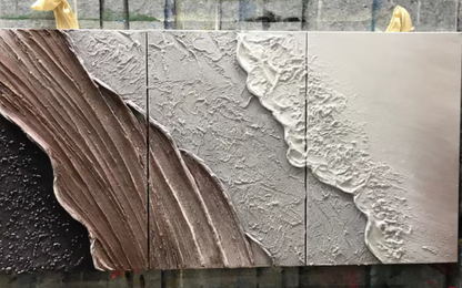 AWA - Beige Textured Abstract Ocean waves art (set of 3)