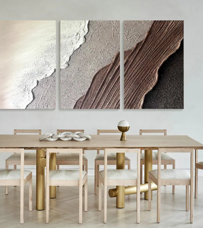 AWA - Beige Textured Abstract Ocean waves art (set of 3)