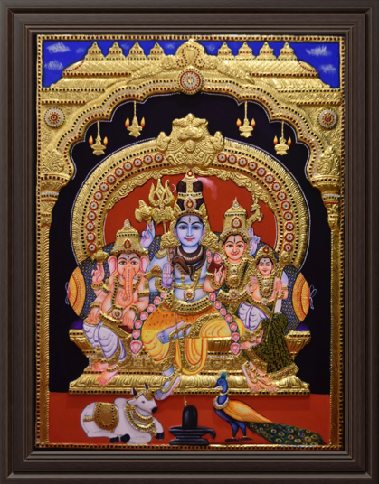 ATP Shiva Family Semi Embossed Tanjore Painting