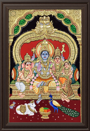 ATP Shiva Family Flat Tanjore Painting