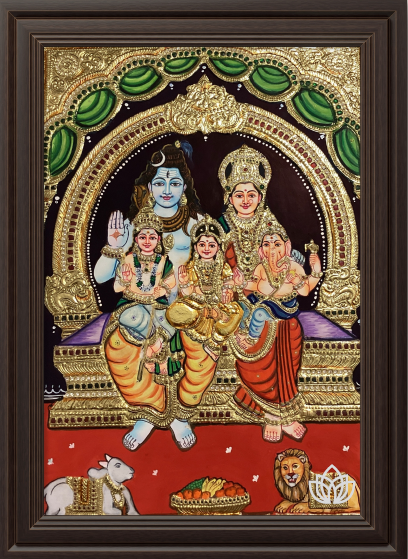 ATP Shiva Family Flat Tanjore Painting